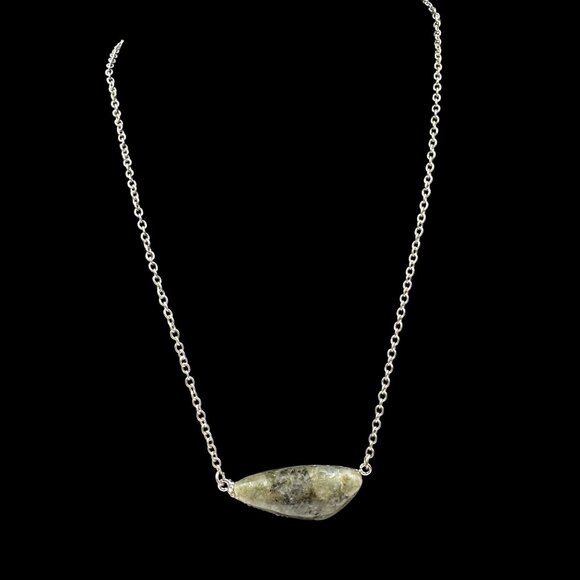 Silver Toned Chain Necklace W/ Labradorite Pendant & Rhinestone Boho Chic - Picture 1 of 7